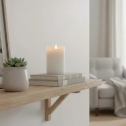 LED bloklys med flammeeffekt, hvid, 12,5 cm høj, Ø7,5 cm, timer, ægte stearin