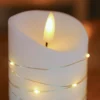 LED bloklys med lyskæde, 12,5 cm høj, flammeeffekt - Ø7,5 cm, inkl. fjernbetjening, ægte stearin