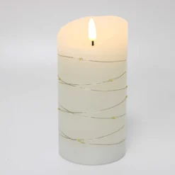 LED bloklys med lyskæde og flammeeffekt, 15 cm høj, inkl. fjernbetjening, ægte stearin, Ø7,5 cm