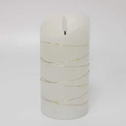 LED bloklys med lyskæde og flammeeffekt, 15 cm høj, inkl. fjernbetjening, ægte stearin, Ø7,5 cm