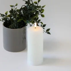 LED bloklys med smelte-look og flammeeffekt, 17,5 cm, inkl. fjernbetjening, timer og ægte stearin