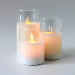 LED bloklys sæt i glas med vippende flamme, 3 stk - Timer og fjernbetjening inkluderet - Ægte stearin - 10/12,5/15 cm