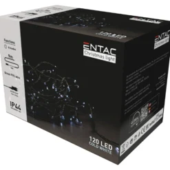 LED julelyskæde, 9 meter, 120 LED, hvid, udendørs, IP44, 230V (restsalg)