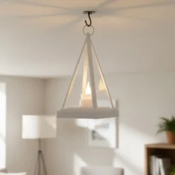 LED lanterne, trekantet, hvid, batteri, IP54 indendørs/udendørs, 2700K