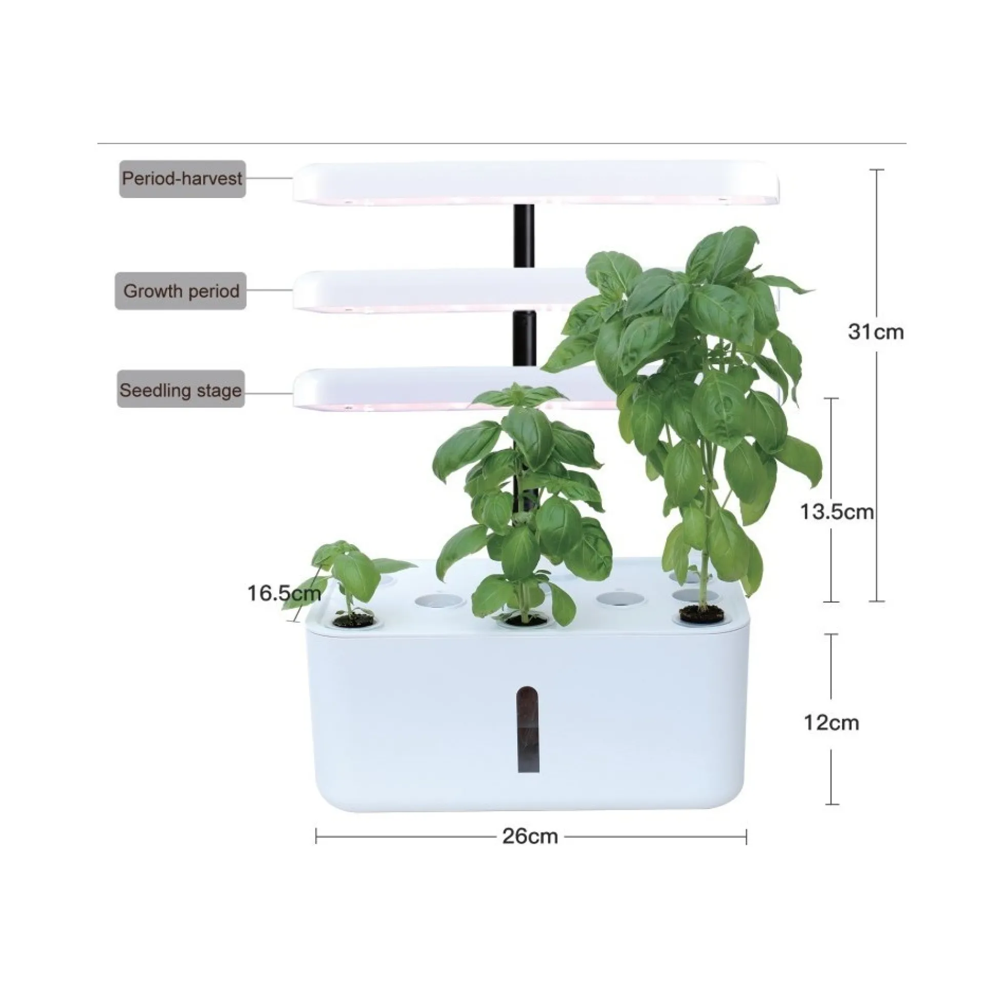 LEDlife hydroponisk køkkenhave, inkl. vækstlys, 8 pladser, timer, 2,8L vandtank, 18W, 120mm, 280mm, 170mm, ABS plastik, hvid