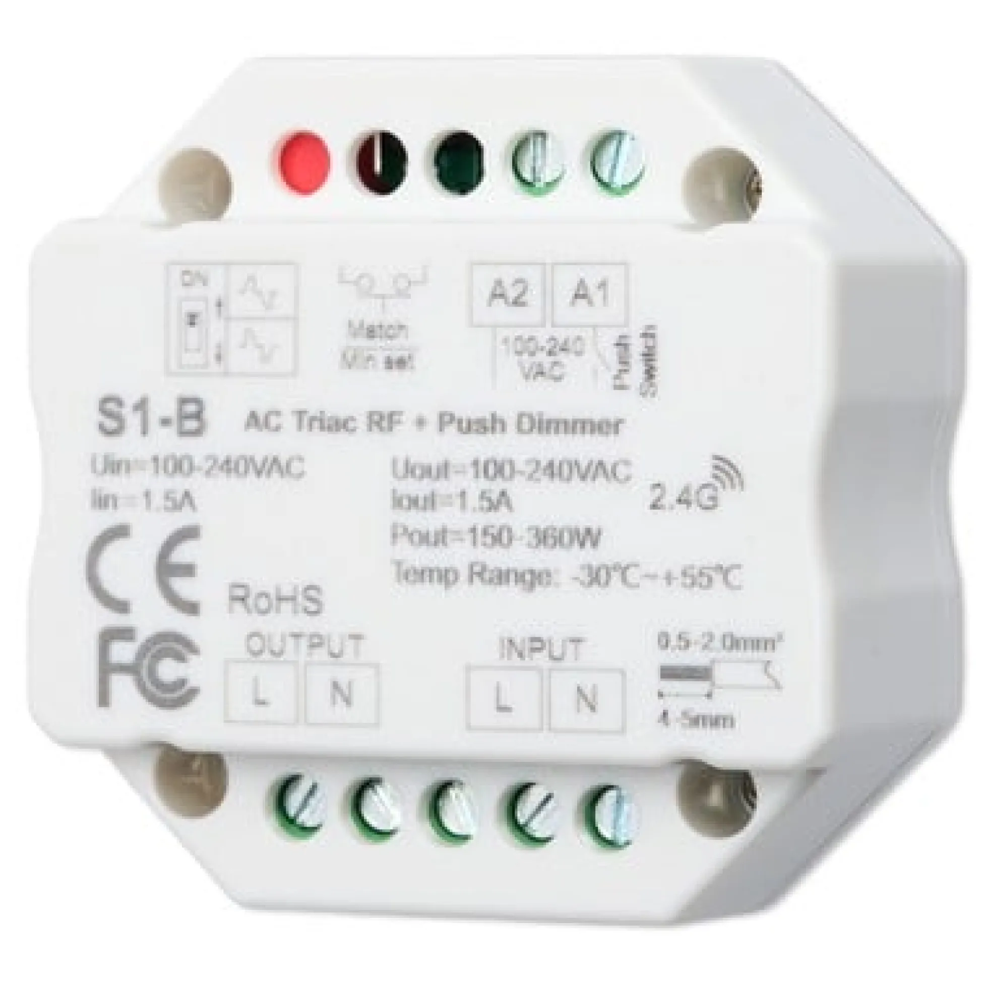 LEDlife rWave indbygningsdæmper - RF, push-dim, 200W LED dæmper, til indbygning, 230V