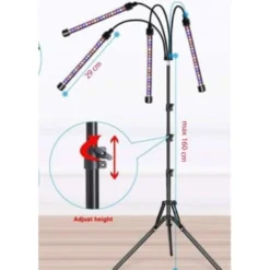 LEDlife vækstlys med stativ, Sort, 4 lamper, justerbar højde og fleksible arme, 15W, 230V input
