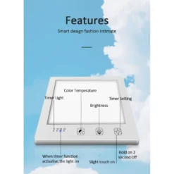 LED lysterapi lampe med timer, 10W, 10.000 LUX, flicker free, USB, hvid