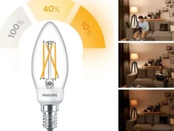 LED pære, E14, SceneSwitch LED Kerte 5/2,5/1W 827-825-822, klar, 2200-2700K - Philips Lighting