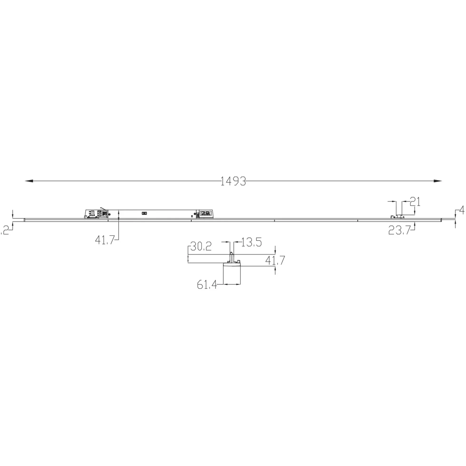 Ledpro T-Line LED skinnearmatur, 3-faset GB, 50W, ≥7500lm