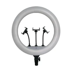 LED ring light med stativ, 55W, Ø44cm, 3 telefonholdere, fjernbetjening, 3200K-5800K, 3-i-1 kulør