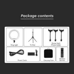 LED ring light med stativ, 55W, Ø44cm, 3 telefonholdere, fjernbetjening, 3200K-5800K, 3-i-1 kulør