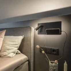 LED sengelampe med USB-stik og telefonholder, sort, 3000K - SLV Somnila