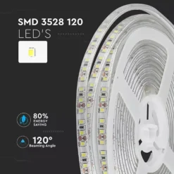 LED strip, 5 meter, 7,2W/m, 12V DC, IP65, 120 LED pr. meter - V-Tac