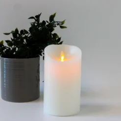 LED XL bloklys, 17,5 cm, med flammeeffekt og fjernbetjening, hvid, Ø10 cm