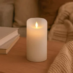 LED XL bloklys, 17,5 cm, med flammeeffekt og fjernbetjening, hvid, Ø10 cm