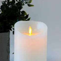 LED XL bloklys, 17,5 cm, med flammeeffekt og fjernbetjening, hvid, Ø10 cm