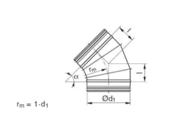 Lindab bøjning BFU 40045 falset, 45 grader, 400mm, galvaniseret stål