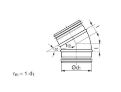 Lindab bøjning BFU 45°, 630 mm, galvaniseret stål