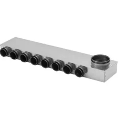 Lindab indomo fordelerboks MRU 160, Ø63 mm, 10 afgange, 1173 mm længde, 183 mm bredde, 88 mm højde