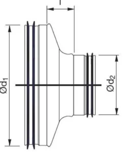 Lindab reduktion rcu, 500mm til 400mm, nippel/nippel, galvaniseret stål, 95mm