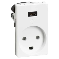 LK FUGA®, Stikkontakt med jord og USB-C-lader (2100mA ladestrøm), 1½ modul – Lauritz Knudsen