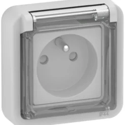 LK OPUS® 74, Stikkontakt med fransk pindjord og transparent front, 1 modul, lysegrå – Lauritz Knudsen
