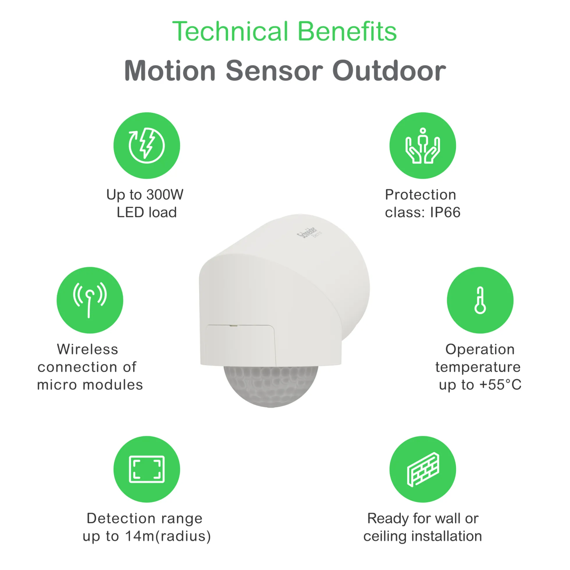 LK Wiser ARGUS bevægelsessensor, IP66, Zigbee, 360°, PIR, 3-ledet