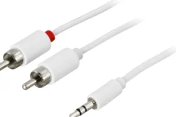Lydkabel, 3,5 mm han - 2 x phono (RCA) han 0,5 meter, hvid - DELTACO