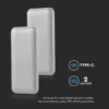 10000mAh power bank, 10W, sølv, LED display, inkl. 30cm Type-C kabel