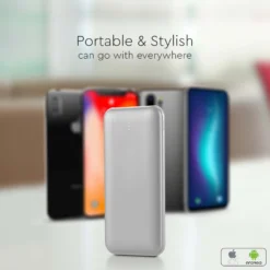 10000mAh power bank, 10W, sølv, LED display, inkl. 30cm Type-C kabel