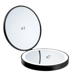 Make-up spejl med LED-lys, lomme model, genopladeligt batteri, 7x forstørrelse, sort, - Smedbo