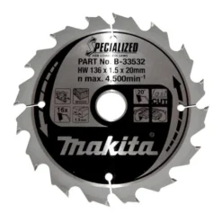 Makita rundsavklinge, Ø136/20 mm, 16 tænder, cordless, HM til træ
