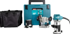 Makita 710W Fræser, RT0702CX2J, 6 mm og 8 mm spændetang, kantfræser modul, vinkelfræser modul, overfræser modul, rundfræser modul