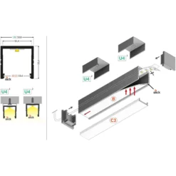 1m aluprofil SMART16 BC3/U4 - Anodiseret, påbygning, LED skinne