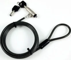 Master key security lås (F4), med nøgler, til Nano Slot, Ø4,5 mm x 1,9 meter, skærefast 7x7 snoet kulfiber ståltråd, sort
