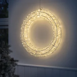 Metal lyskrans, 480 LED, varmt hvidt lys, 38 cm, IP44, med timer (6/18 timer), 5 meter ledning