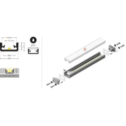 1 meter aluprofil FLOOR8 K, anodiseret, fliseprofil, LED skinne