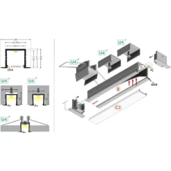 2 meter aluprofil SMART-IN16 BC3/U4 - sort lakeret, indbygget, LED skinne