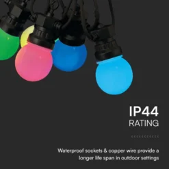 7 meter LED lyskæde, 15 RGB pærer, 0.5W/pære, med fjernbetjening - RGB