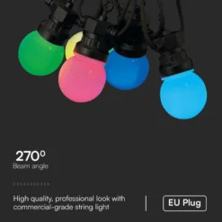 7 meter LED lyskæde, 15 RGB pærer, 0.5W/pære, med fjernbetjening - RGB