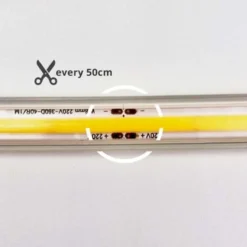 5 meter LED-strip COB vandtæt, 230V, IP67, 10W/m, dæmpbar, kan klippes pr. 50 cm, 4000K (restsalg)