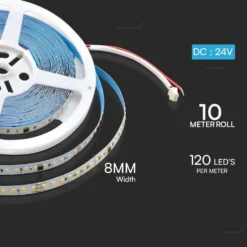 10 meter LED strip, 10W/m, IC løbelys/running, 24V DC, inkl. controller, 120 LED pr. meter, neutral hvid