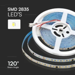 5 meter LED strip, 8W/m, 126 LED pr. meter - 24V, IP20, 137lm/W, 4000K, SMD2835 - Kold