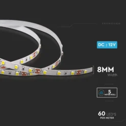 5 meter 8W/m LED strip - 12V DC, 60 LED pr. meter - Varm hvid