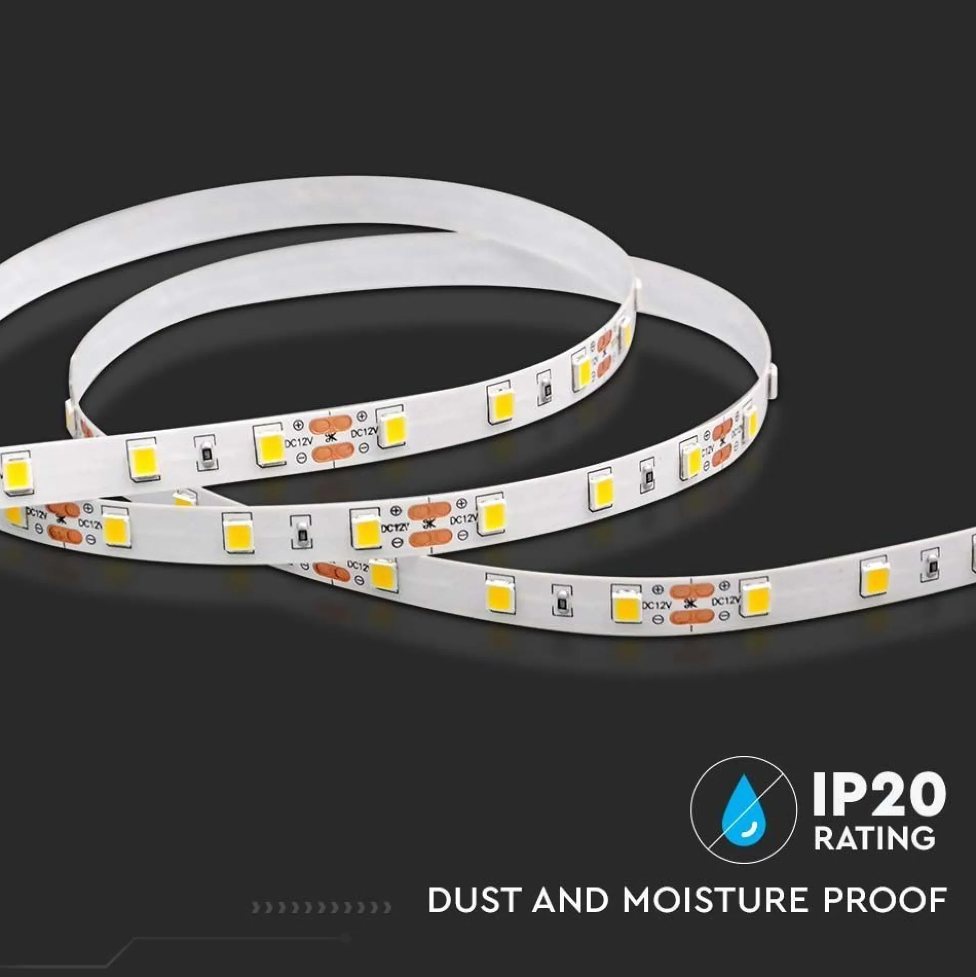 5 meter 8W/m LED strip - 12V DC, 60 LED pr. meter - Varm hvid