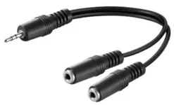 3,5 mm minijack Y-kabel, 1 x han til 2 x hun stereo, 0,2 meter