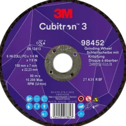 3MTM CubitronTM 3 skrubskive med forsænket midte, 98452, 36+ T27, 150 mm x 7 mm x 22,23 mm, EN