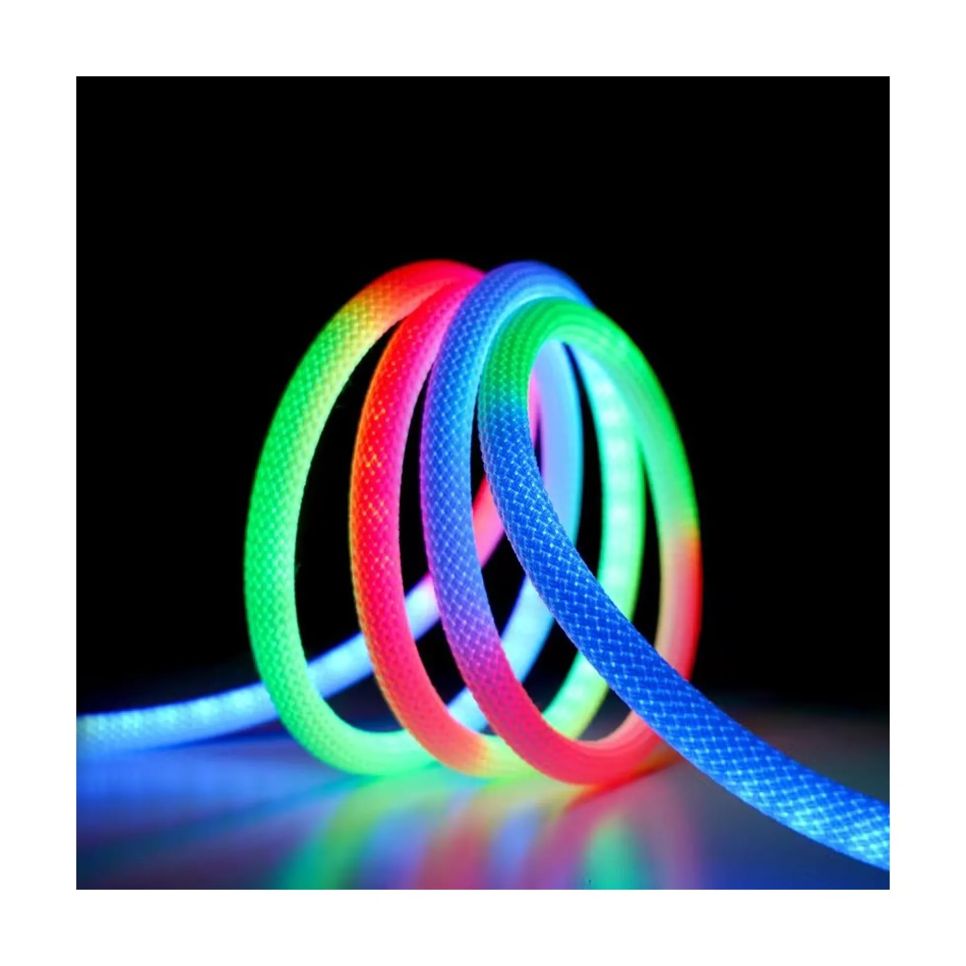 Neon Flex Rope, 5 meter, RGBIC, LED strip i vævet reb, Wifi, Bluetooth, USB, IP67, inkl. fjenbetjening og controller