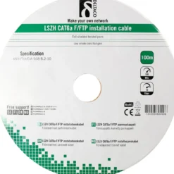 Netværkskabel F/FTP folieskærmet inst.kabel, Cat6a, LSZH , 100 meter rulle, hvid